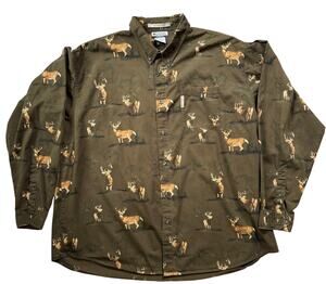 Brown Deer Buck Long Sleeve Button Down Shirt Men’s 3XLT Columbia River Lodge